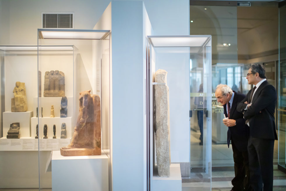 The 200 objects included in the new exhibition were chosen from the more than 50,000 Egyptian artifacts in the Museum's collection. Julian Siggers (right) is director of the Museum, with Dan Rahimi, executive director of galleries. 