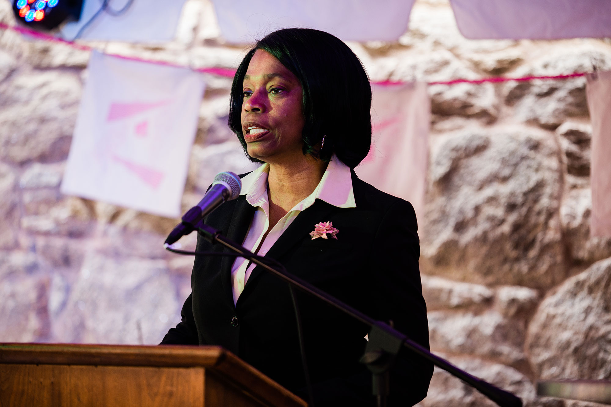 Vice Provost Anita Allen speaking at a podium