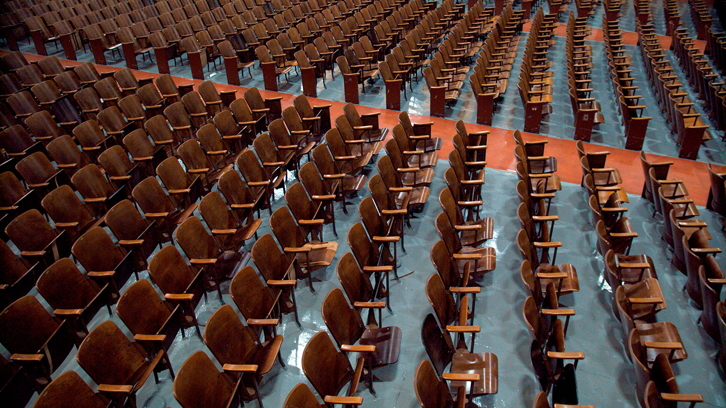 Still from Mike Crane's film Futures, depicting Amos Vogel’s former movie house.